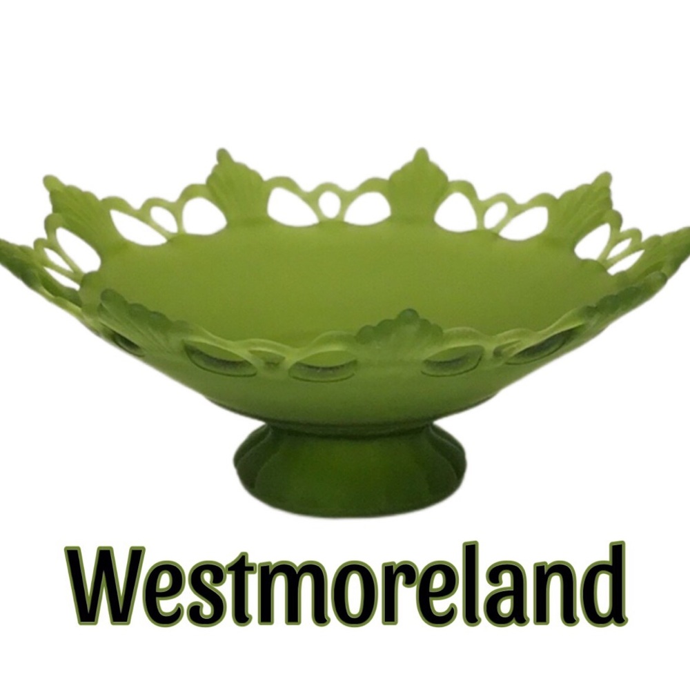 Vtg Westmoreland Green Mist Satin Glass Ring and Petal Footed Centerpiece Bowl